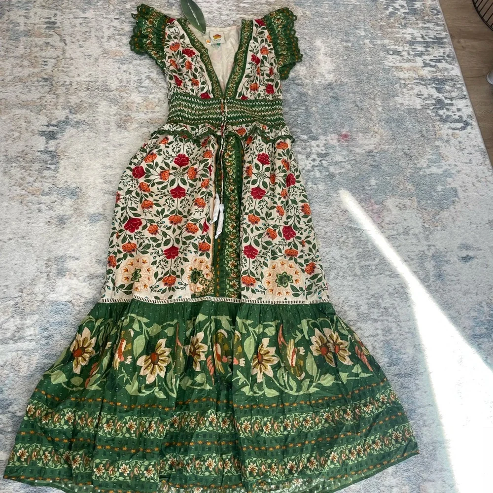 FARM Rio Green and Red Floral Maxi Dress - Picture 1 of 5